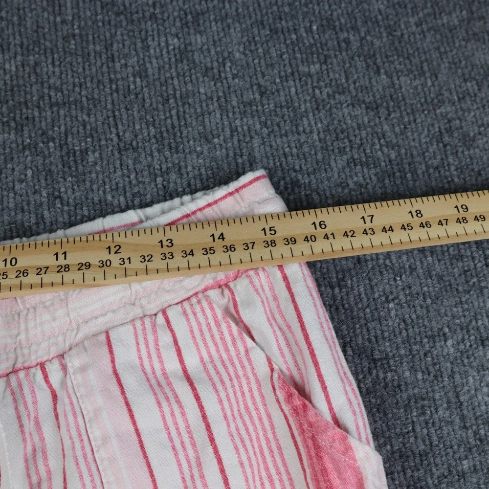 Linen Blend Pants Womens Medium Pink Striped Drawstring Elastic Waist Pockets - Picture 6 of 12
